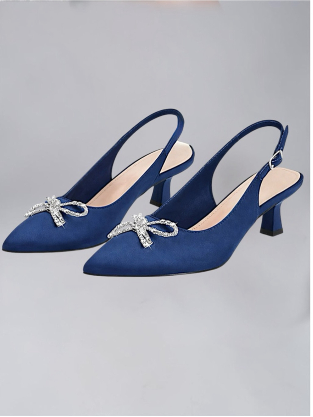 Ophelia Roe Navy Satin Slingback Kitten Heels – Size 11 - Picture 3 of 9